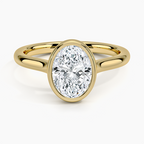18K Solid Gold Oval Bezel Diamond Engagement Ring