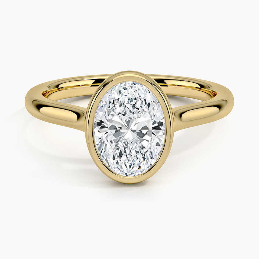 18K Solid Gold Oval Bezel Diamond Engagement Ring