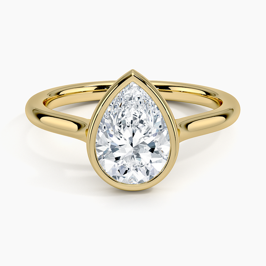 18K Solid Gold Pear Bezel Diamond Engagement Ring