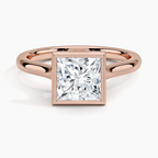 18K Solid Gold Princess Bezel Diamond Engagement Ring