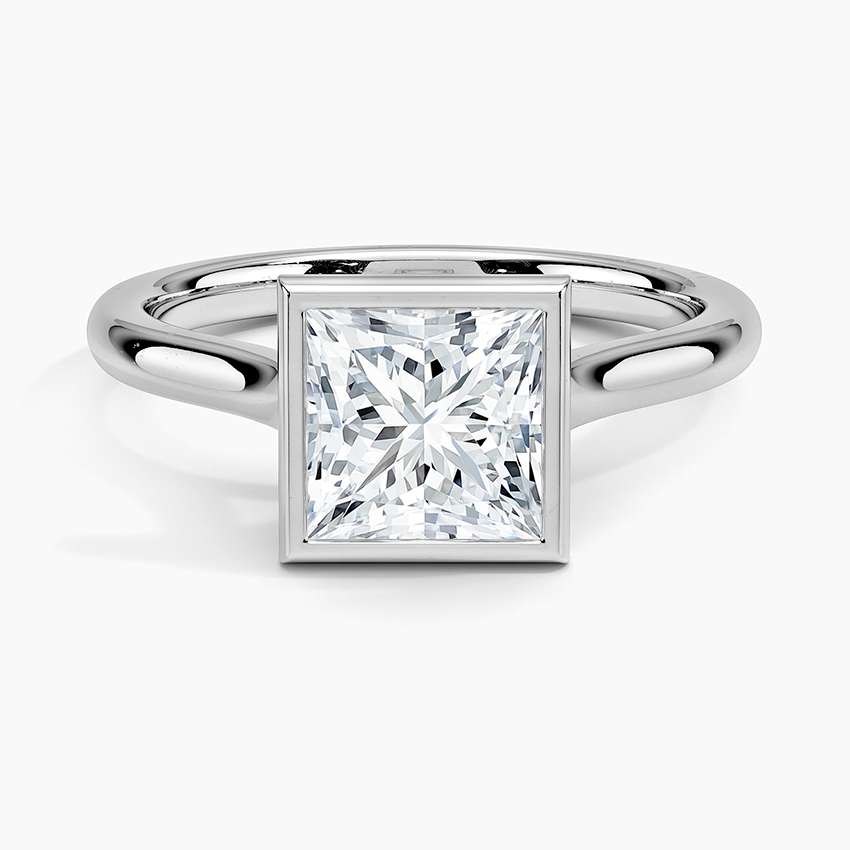 18K Solid Gold Princess Bezel Diamond Engagement Ring
