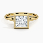 18K Solid Gold Princess Bezel Diamond Engagement Ring