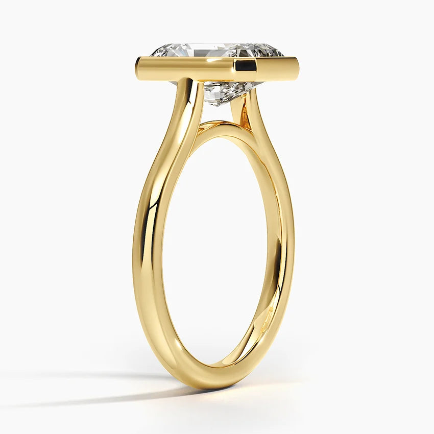 Bezel Lab Grown Diamond Engagement Ring 18K Gold - Radiant