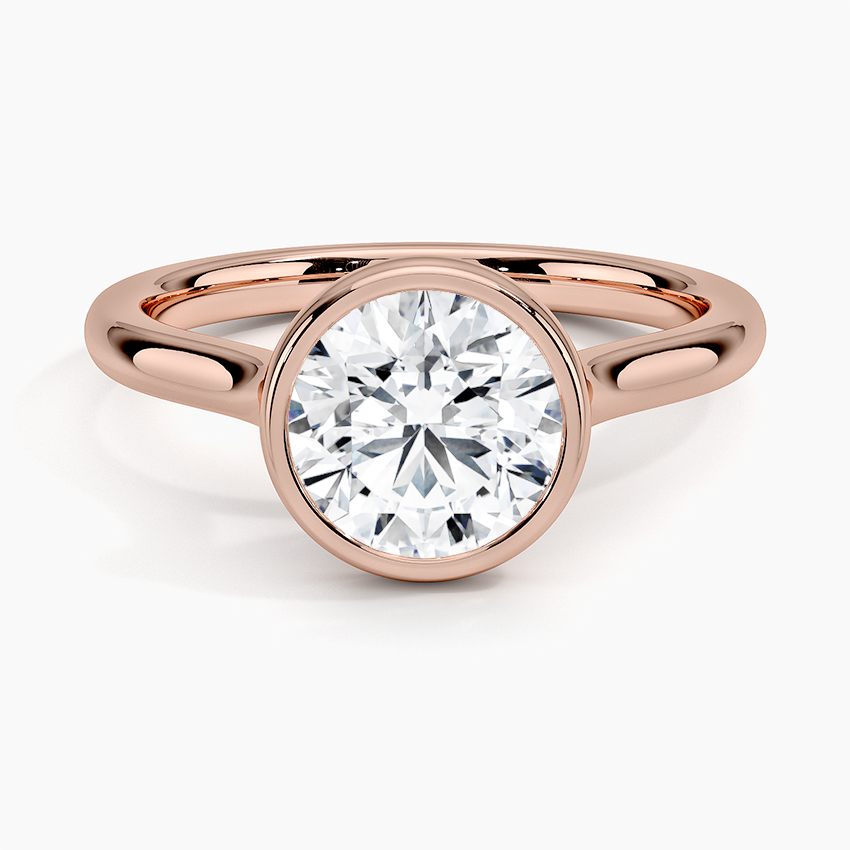 18K Solid Gold Round Bezel Diamond Engagement Ring