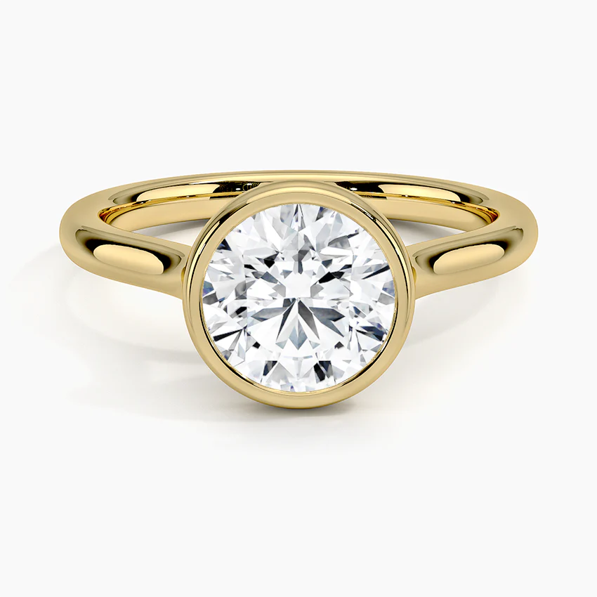18K Solid Gold Round Bezel Diamond Engagement Ring
