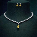 Yellow Pear Diamond Drop Bridal Necklace and Earrings Set⁠
