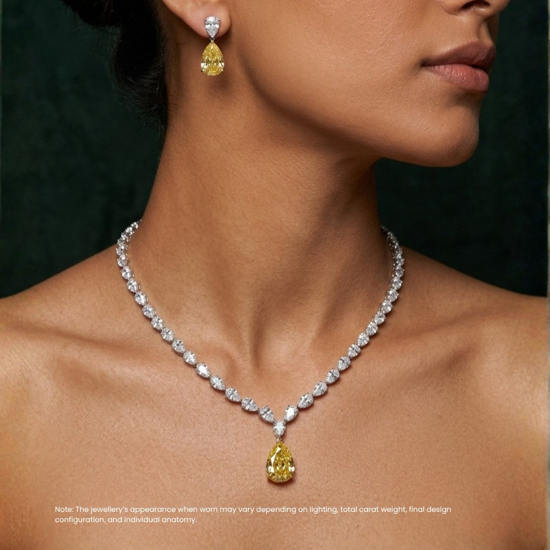 Yellow Pear Diamond Drop Bridal Necklace and Earrings Set⁠