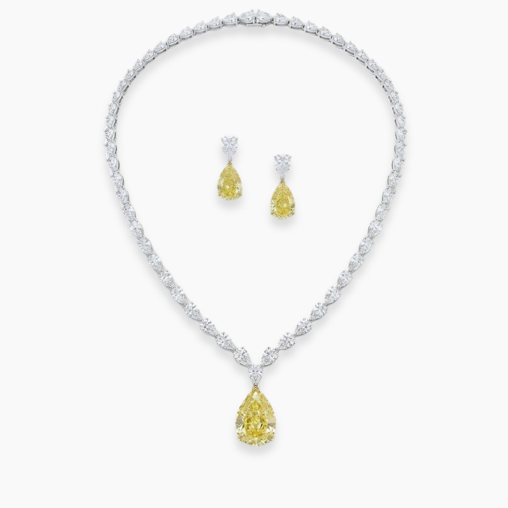 36 Carat Pear Lab-Grown Diamond Bridal Jewelry Set (Necklace & Earrings) in 18K White Gold