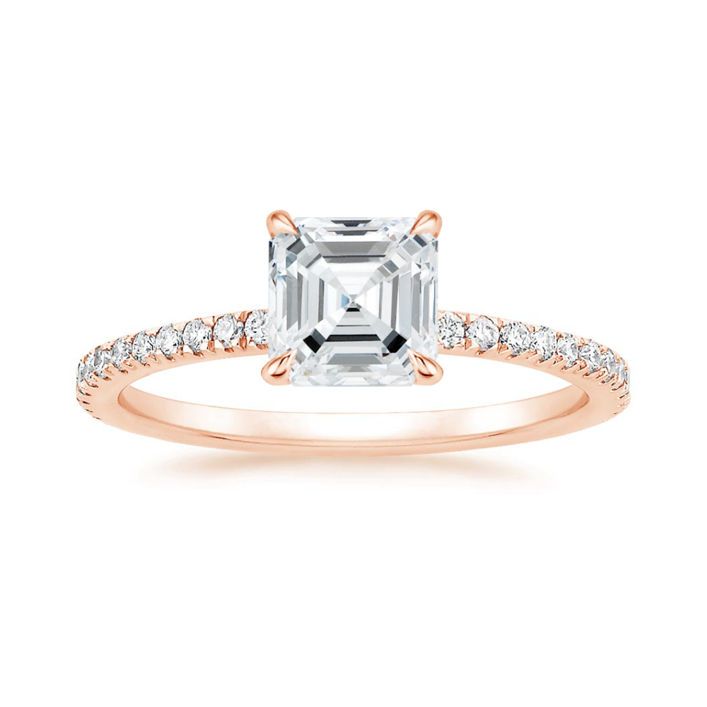 Classic Pave and Round Eternity Lab Diamond Ring Set in 18K Gold - Asscher