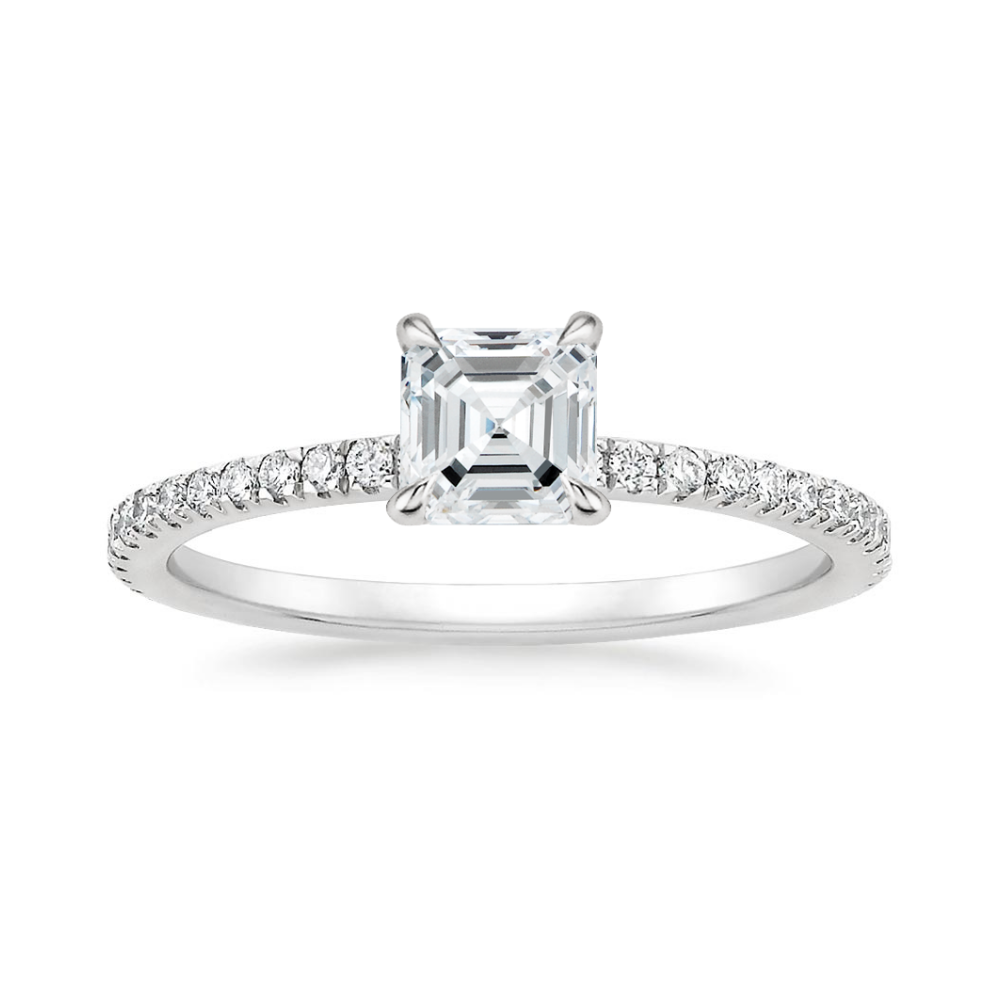 Classic Pave and Round Eternity Lab Diamond Ring Set in 18K Gold - Asscher