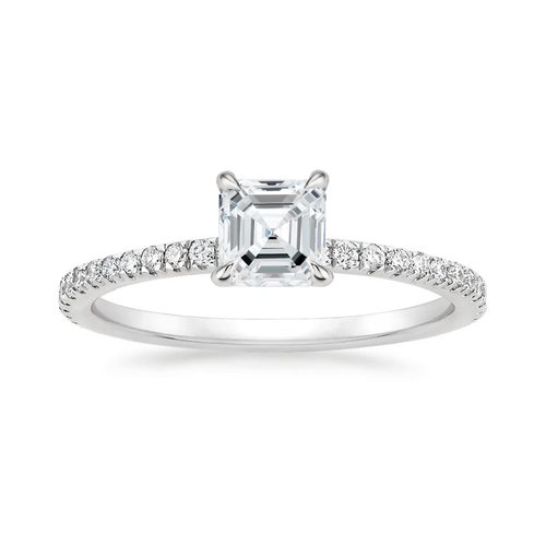 Classic Pave and Round Eternity Lab Diamond Ring Set in 18K Gold - Asscher