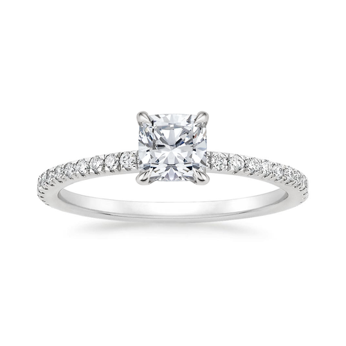 Classic Pave and Round Eternity Lab Diamond Ring Set in 18K Gold - Cushion