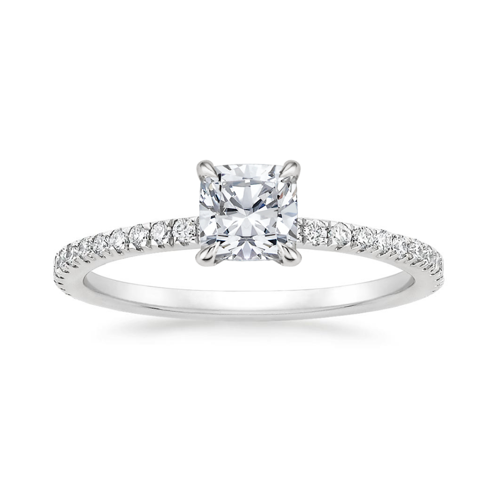 Classic Pave and Round Eternity Lab Diamond Ring Set in 18K Gold - Cushion