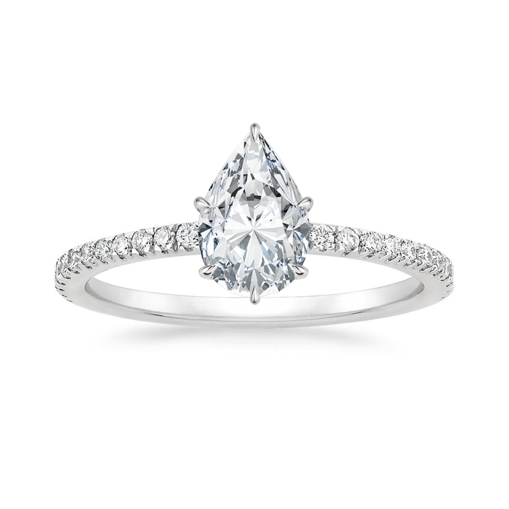 Classic Pave and Round Eternity Lab Diamond Ring Set in 18K Gold - Pear