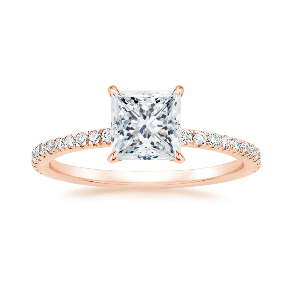 Classic Pave and Round Eternity Lab Diamond Ring Set in 18K Gold - Princess