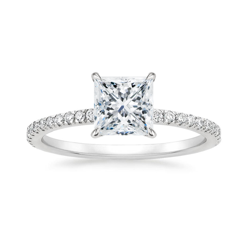 Classic Pave and Round Eternity Lab Diamond Ring Set in 18K Gold - Princess