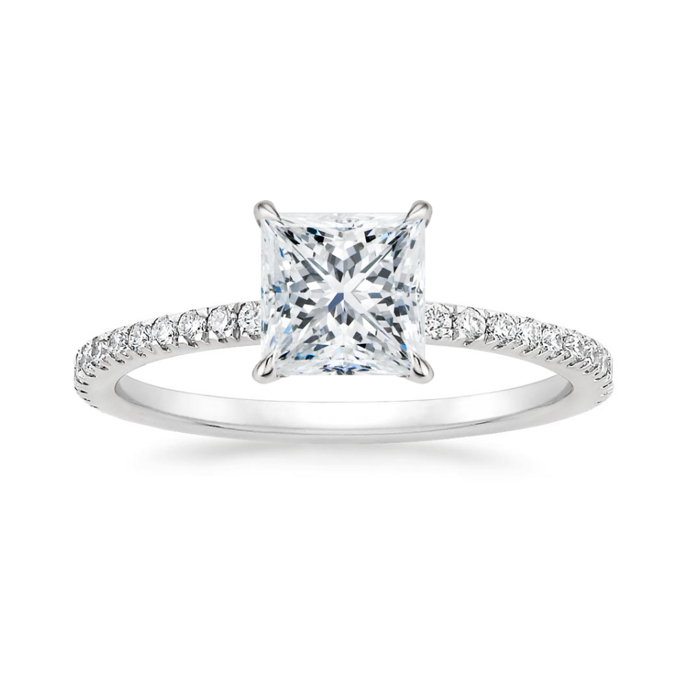 Classic Pave and Round Eternity Lab Diamond Ring Set in 18K Gold - Princess