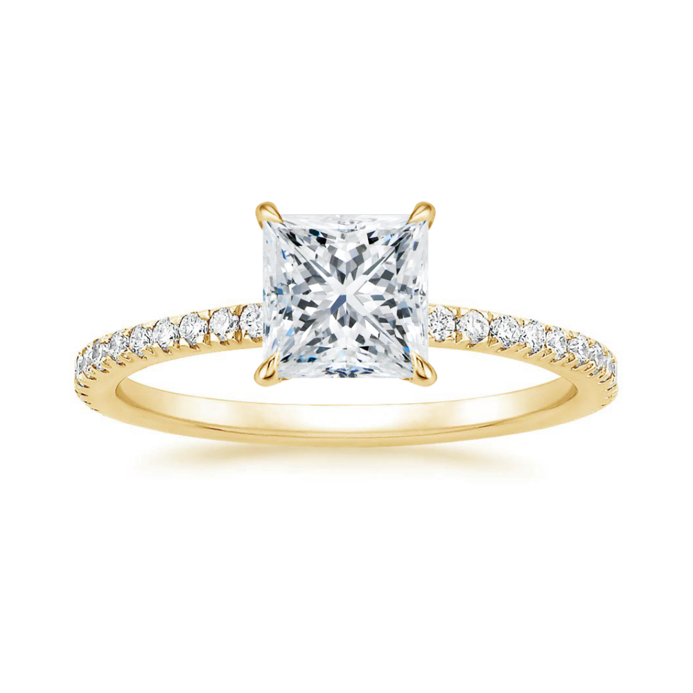 Classic Pave and Round Eternity Lab Diamond Ring Set in 18K Gold - Princess