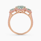 18K Solid Gold Aphrodite Fancy Green Pear Halo Trilogy Lab Diamond Ring