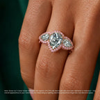 18K Solid Gold Aphrodite Fancy Green Pear Halo Trilogy Lab Diamond Ring