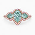 Aphrodite Trilogy Halo Pave Accents (Pink Side Diamonds) Fancy Green Pear Lab Diamond Ring in Rose Gold 18K