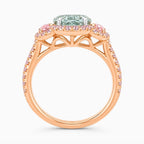 18K Solid Gold Athena Fancy Green Oval Halo Trilogy Lab Diamond Ring