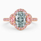 18K Solid Gold Athena Fancy Green Oval Halo Trilogy Lab Diamond Ring