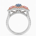 18K Solid Gold Michaela Fancy Blue Pear Halo Pavé Lab Diamond Ring