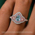 18K Solid Gold Michaela Fancy Blue Pear Halo Pavé Lab Diamond Ring