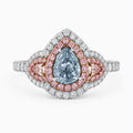18K Solid Gold Michaela Fancy Blue Pear Halo Pavé Lab Diamond Ring