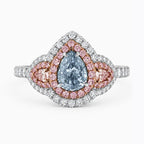 18K Solid Gold Michaela Fancy Blue Pear Halo Pavé Lab Diamond Ring