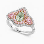 18K Solid Gold Michaela Fancy Green Pear Halo Pavé Lab Diamond Ring
