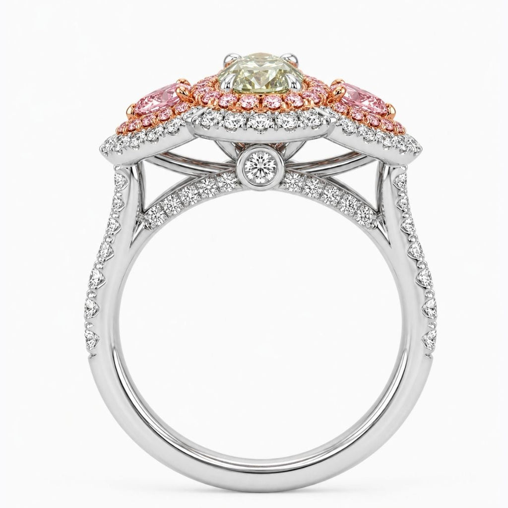 18K Solid Gold Michaela Fancy Green Pear Halo Pavé Lab Diamond Ring