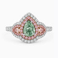 Michaela Halo Pave Accents (White and Pink Side Diamonds) Fancy Green Pear Lab Diamond Ring in White Gold 18K