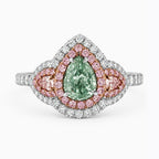18K Solid Gold Michaela Fancy Green Pear Halo Pavé Lab Diamond Ring