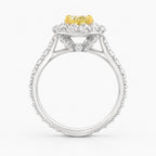 18K Solid Gold Fancy Yellow Oval Halo Engagement Ring