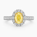 Halo Pave Fancy Yellow Oval Lab Grown Diamond Ring in White Gold 18K