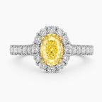 18K Solid Gold Fancy Yellow Oval Halo Engagement Ring