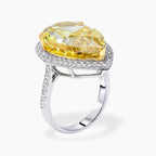 18K Solid Gold Fancy Yellow Pear Halo Pavé Lab Diamond Ring
