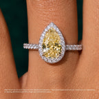 18K Solid Gold Fancy Yellow Pear Halo Pavé Lab Diamond Ring