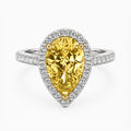 18K Solid Gold Fancy Yellow Pear Halo Pavé Lab Diamond Ring