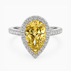 18K Solid Gold Fancy Yellow Pear Halo Pavé Lab Diamond Ring