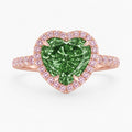 Halo Pave (Pink Side Diamonds) Fancy Green Heart Lab Grown Diamond Ring in White Gold 18K