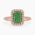 Halo Pave (Pink Side Diamonds) Fancy Green Radiant Lab Grown Diamond Ring in White Gold 18K