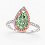 18K Solid Gold Fancy Green Pear Halo Pavé Lab Diamond Ring