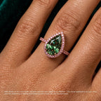 18K Solid Gold Fancy Green Pear Halo Pavé Lab Diamond Ring