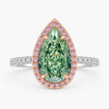 18K Solid Gold Fancy Green Pear Halo Pavé Lab Diamond Ring