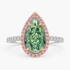 18K Solid Gold Fancy Green Pear Halo Pavé Lab Diamond Ring