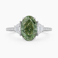 Ingrid Trilogy (Trapezoid Side Diamonds) Fancy Green Oval Lab Grown Diamond Engagement Ring in White Gold 18K