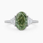 18K Solid Gold Green Oval Trilogy Lab Diamond Engagement Ring